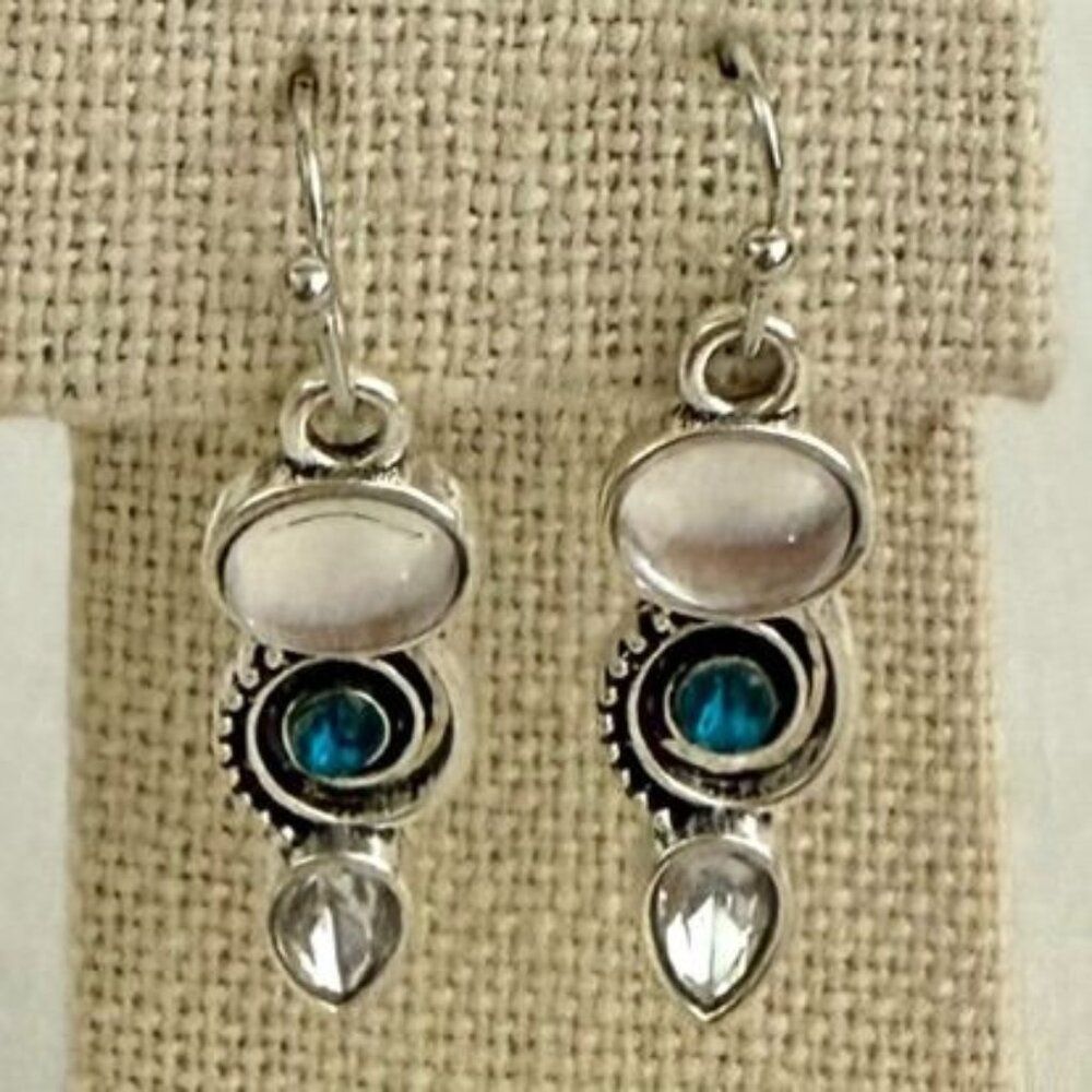 Opal Earrings Blue White Silver Plated Boho Mermaidcore Ocean Inspired Jewelry